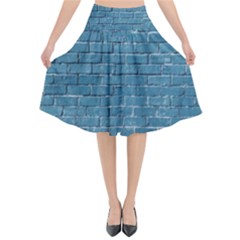 White And Blue Brick Wall Flared Midi Skirt