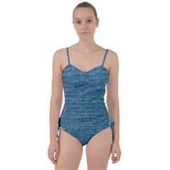 White And Blue Brick Wall Sweetheart Tankini Set