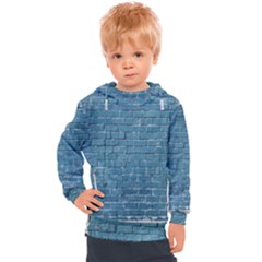 White And Blue Brick Wall Kids  Hooded Pullover by artworkshop