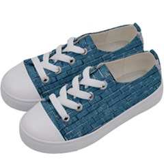 White And Blue Brick Wall Kids  Low Top Canvas Sneakers