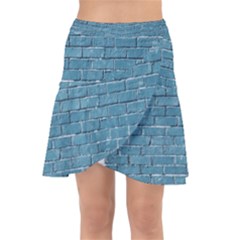 White And Blue Brick Wall Wrap Front Skirt by artworkshop