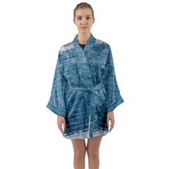 White And Blue Brick Wall Long Sleeve Satin Kimono