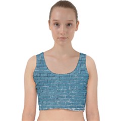 White And Blue Brick Wall Velvet Racer Back Crop Top