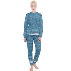 White And Blue Brick Wall Women s Lounge Set