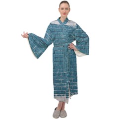 White And Blue Brick Wall Maxi Velour Kimono