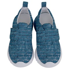 White And Blue Brick Wall Kids  Velcro No Lace Shoes