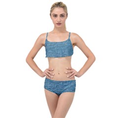 White And Blue Brick Wall Layered Top Bikini Set