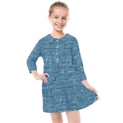 White And Blue Brick Wall Kids  Quarter Sleeve Shirt Dress