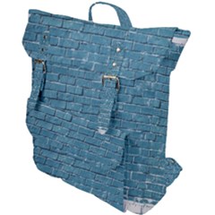 White And Blue Brick Wall Buckle Up Backpack