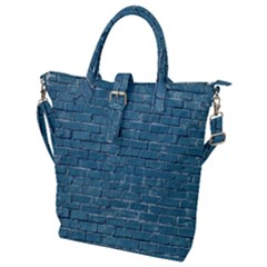 White And Blue Brick Wall Buckle Top Tote Bag