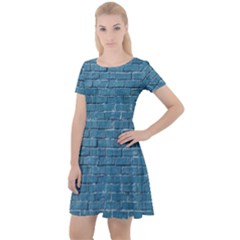 White And Blue Brick Wall Cap Sleeve Velour Dress 