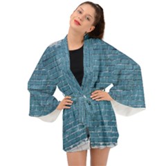 White And Blue Brick Wall Long Sleeve Kimono