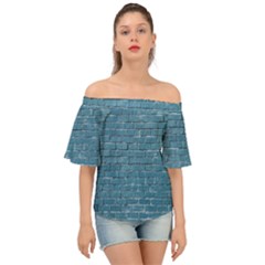 White And Blue Brick Wall Off Shoulder Short Sleeve Top