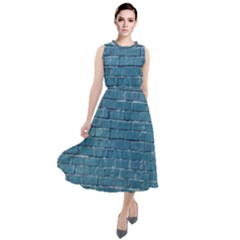 White And Blue Brick Wall Round Neck Boho Dress