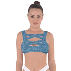 White And Blue Brick Wall Bandaged Up Bikini Top