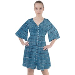 White And Blue Brick Wall Boho Button Up Dress