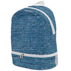 White And Blue Brick Wall Zip Bottom Backpack
