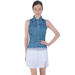 White And Blue Brick Wall Women s Sleeveless Polo Tee
