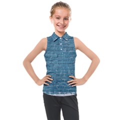 White And Blue Brick Wall Kids  Sleeveless Polo Tee