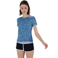 White And Blue Brick Wall Back Circle Cutout Sports Tee