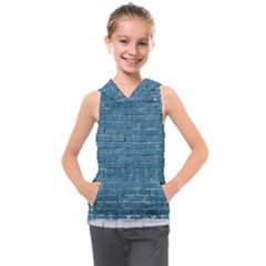 White And Blue Brick Wall Kids  Sleeveless Hoodie