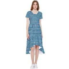 White And Blue Brick Wall High Low Boho Dress