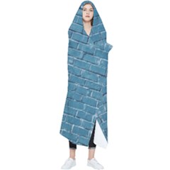 White And Blue Brick Wall Wearable Blanket