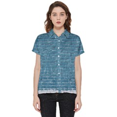 White And Blue Brick Wall Short Sleeve Pocket Shirt