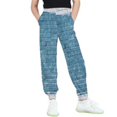 White And Blue Brick Wall Kids  Elastic Waist Pants