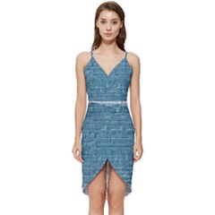 White And Blue Brick Wall Wrap Frill Dress