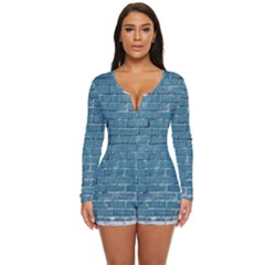 White And Blue Brick Wall Long Sleeve Boyleg Swimsuit