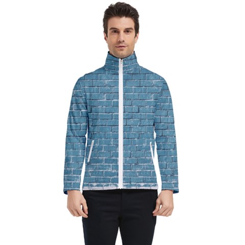 White And Blue Brick Wall Men s Bomber Jacket by artworkshop