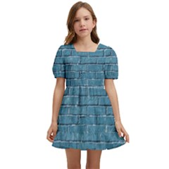 White And Blue Brick Wall Kids  Short Sleeve Dolly Dress