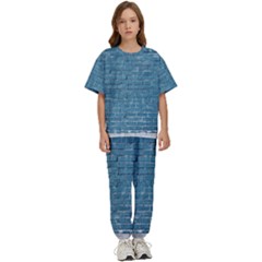 White And Blue Brick Wall Kids  Tee and Pants Sports Set