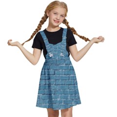 White And Blue Brick Wall Kids  Apron Dress