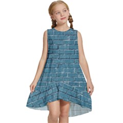 White And Blue Brick Wall Kids  Frill Swing Dress