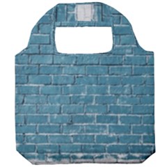 White And Blue Brick Wall Foldable Grocery Recycle Bag by artworkshop