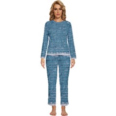 White And Blue Brick Wall Womens  Long Sleeve Lightweight Pajamas Set