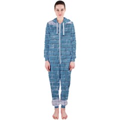White And Blue Brick Wall Hooded Jumpsuit (ladies) by artworkshop