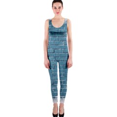 White And Blue Brick Wall One Piece Catsuit by artworkshop