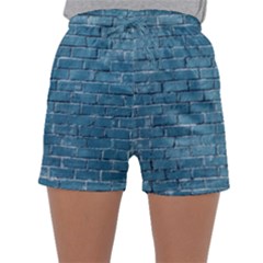 White And Blue Brick Wall Sleepwear Shorts by artworkshop