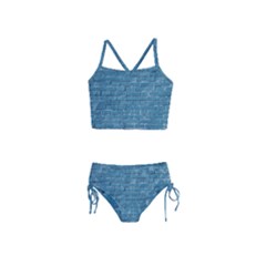 White And Blue Brick Wall Girls  Tankini Swimsuit by artworkshop