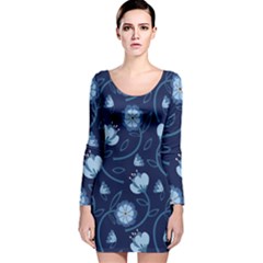 Flower Long Sleeve Velvet Bodycon Dress by zappwaits