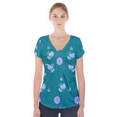 Floral-seamless-pattern Short Sleeve Front Detail Top by zappwaits