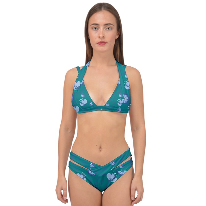 Floral-seamless-pattern Double Strap Halter Bikini Set