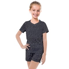 Black Wall Texture Kids  Mesh Tee And Shorts Set