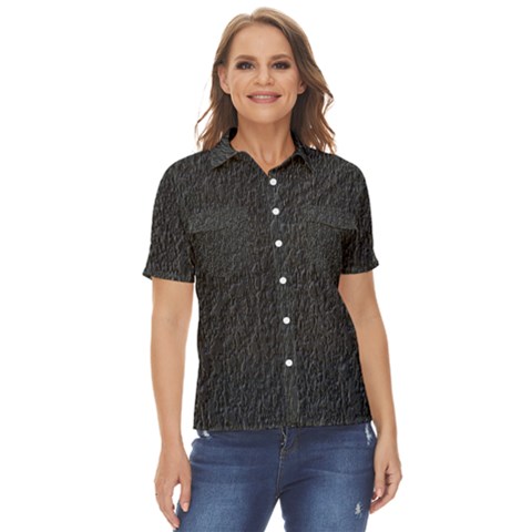 Black Wall Texture Women s Short Sleeve Double Pocket Shirt by artworkshop