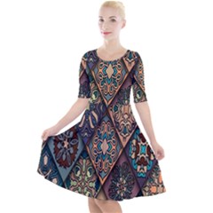 Flower Texture Quarter Sleeve A-line Dress by artworkshop