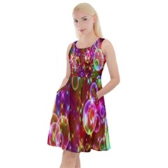 Rainbow Spectrum Bubbles Knee Length Skater Dress With Pockets