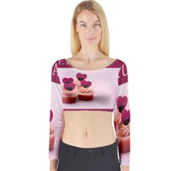Hello February Text And Cupcakes Long Sleeve Crop Top